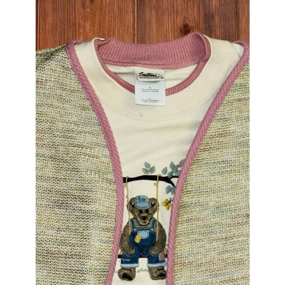 Suttons Womens Large Retro Waffle Knit Teddy Bear Vest & T-shirt Set Cottagecore - Picture 8 of 15